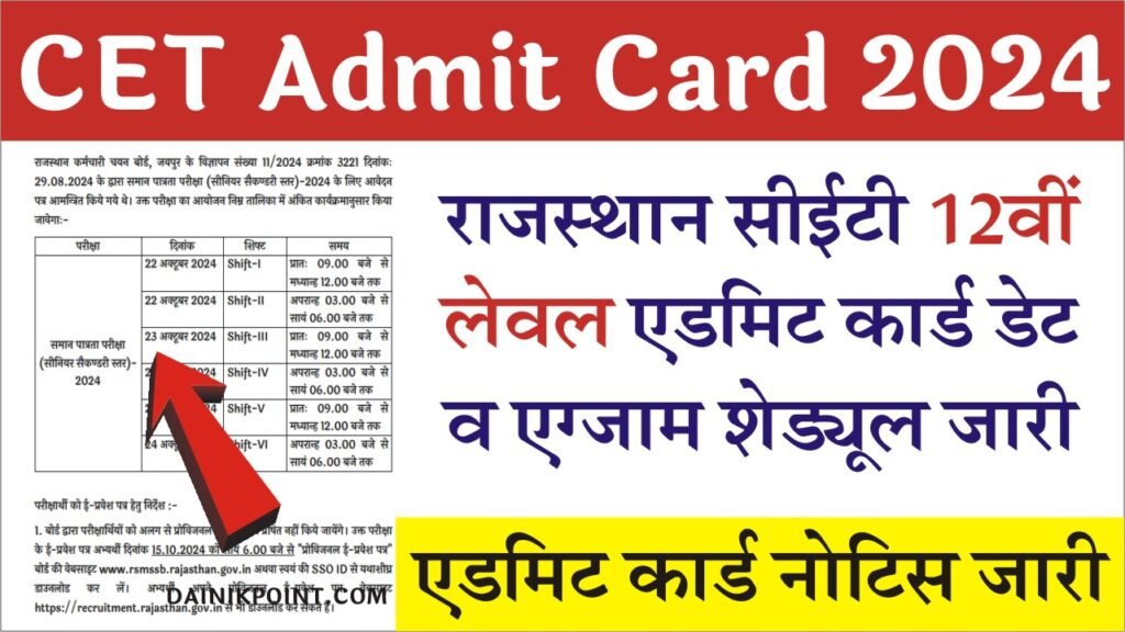 CET 12th Level Admit Card 2024