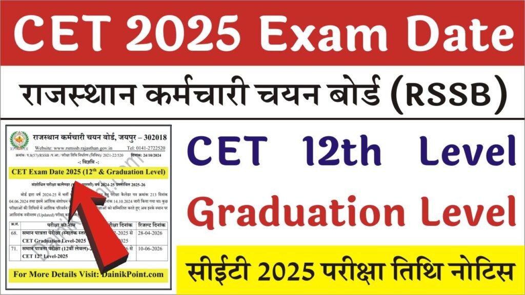 RSMSSB CET 2025 Exam Date